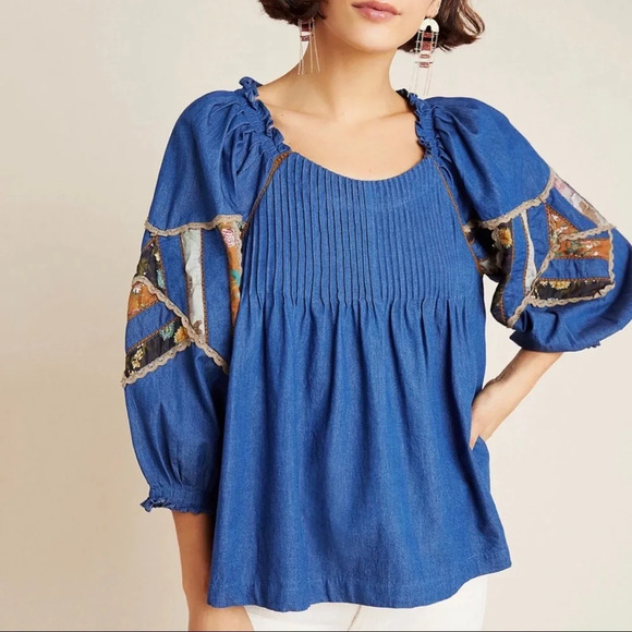 Anthropologie Ulla Patchwork Denim Blouse - Picture 5 of 9